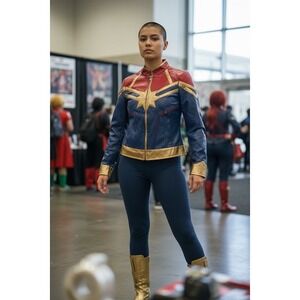 Marvel Womens Captain Marvel Bomber Jacket Multicolor Sz S Cosplay her universe‎